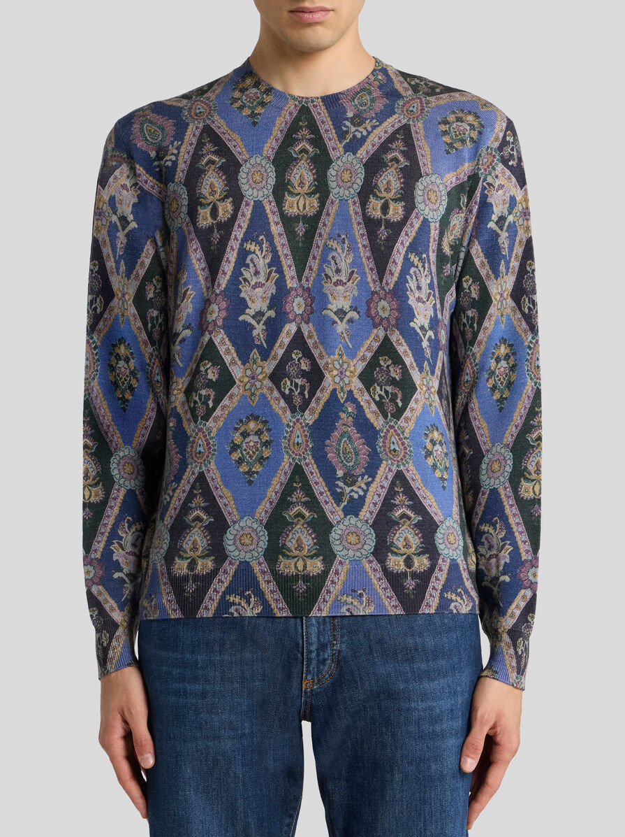 WOOL JACQUARD SWEATER WITH DIAMOND MOTIF - 2