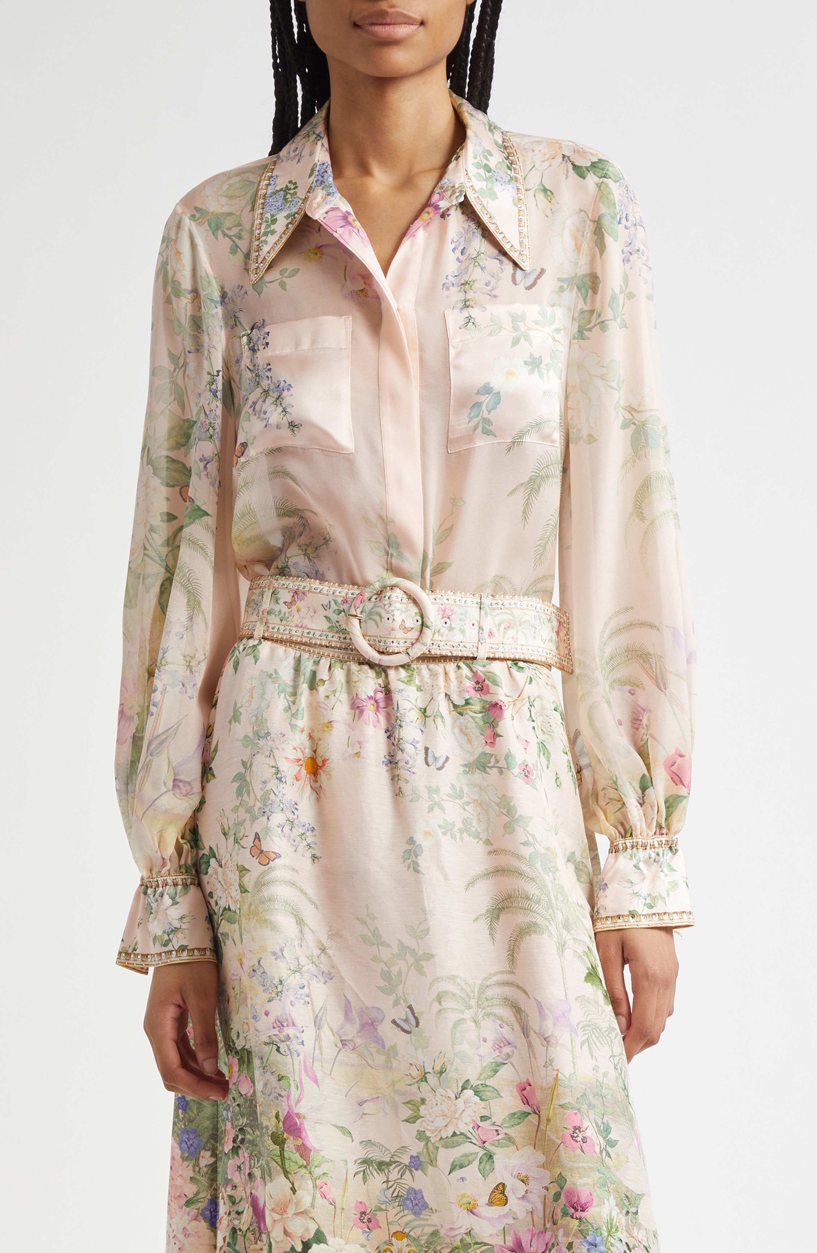 Camilla Curved Collar Silk Chiffon Shirt in Palacio Playground at Nordstrom - 1