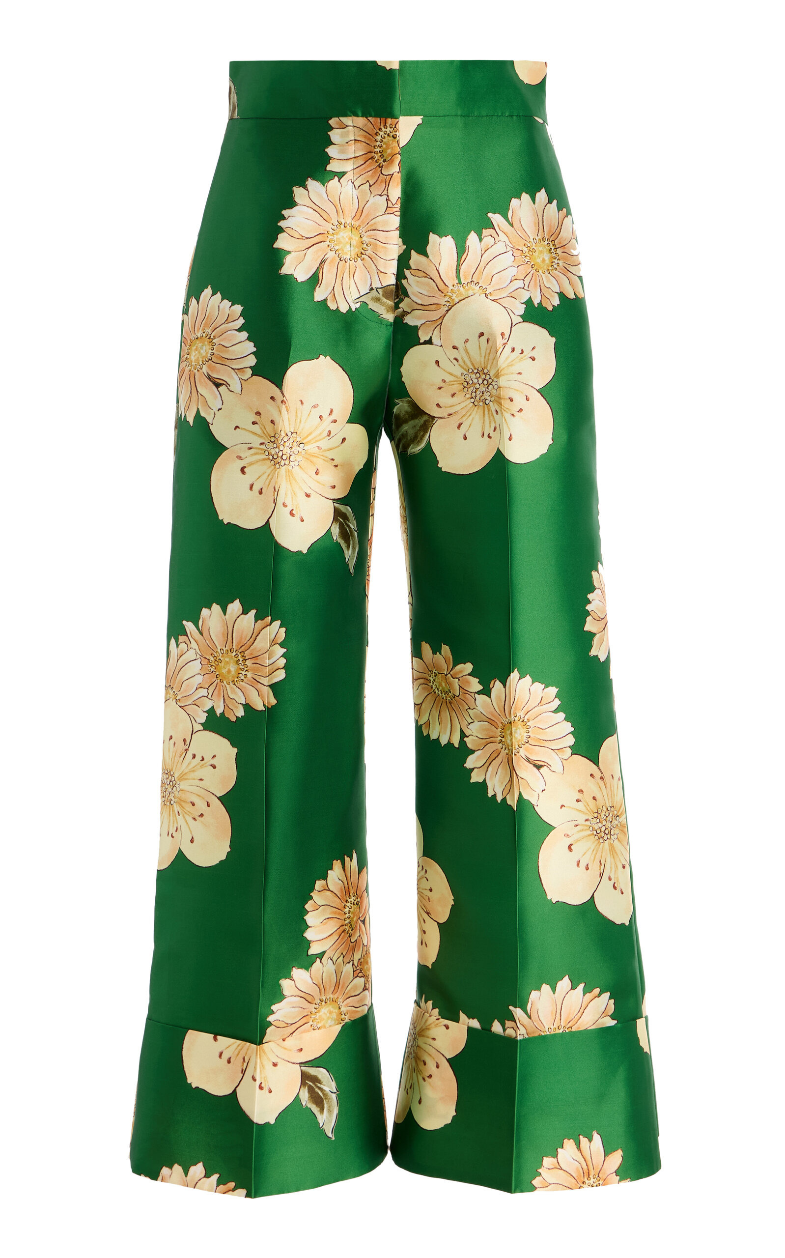 Sage Printed Satin Flared Pants green - 1