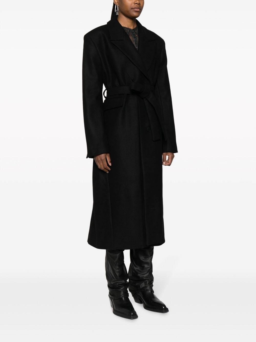 peak-lapels belted single-breasted coat - 3