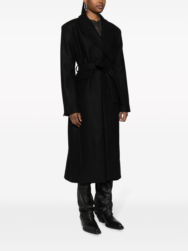 peak-lapels belted single-breasted coat 3