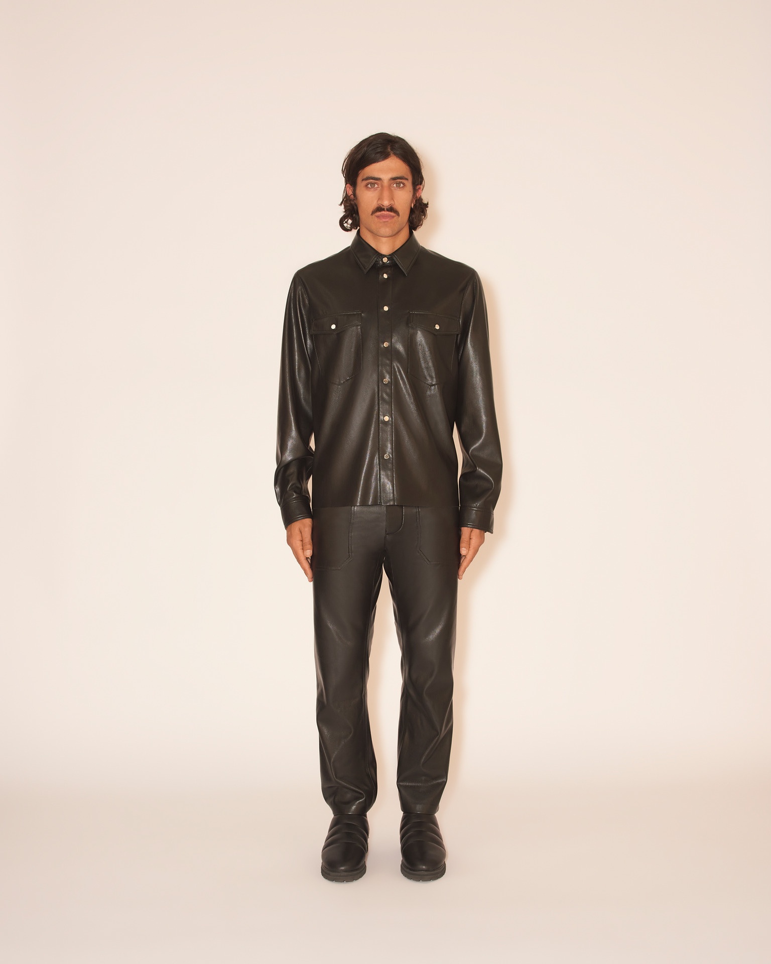 LENN - OKOBOR™ alt-leather patch pocket shirt - Pine green - 3