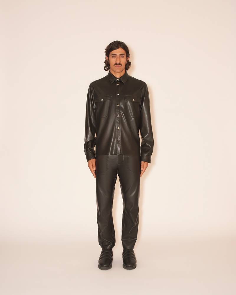 LENN - OKOBOR™ alt-leather patch pocket shirt - Pine green 3