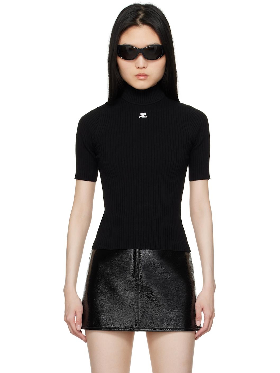 Black Reedition Short Sleeves Rib Knit Sweater - 1