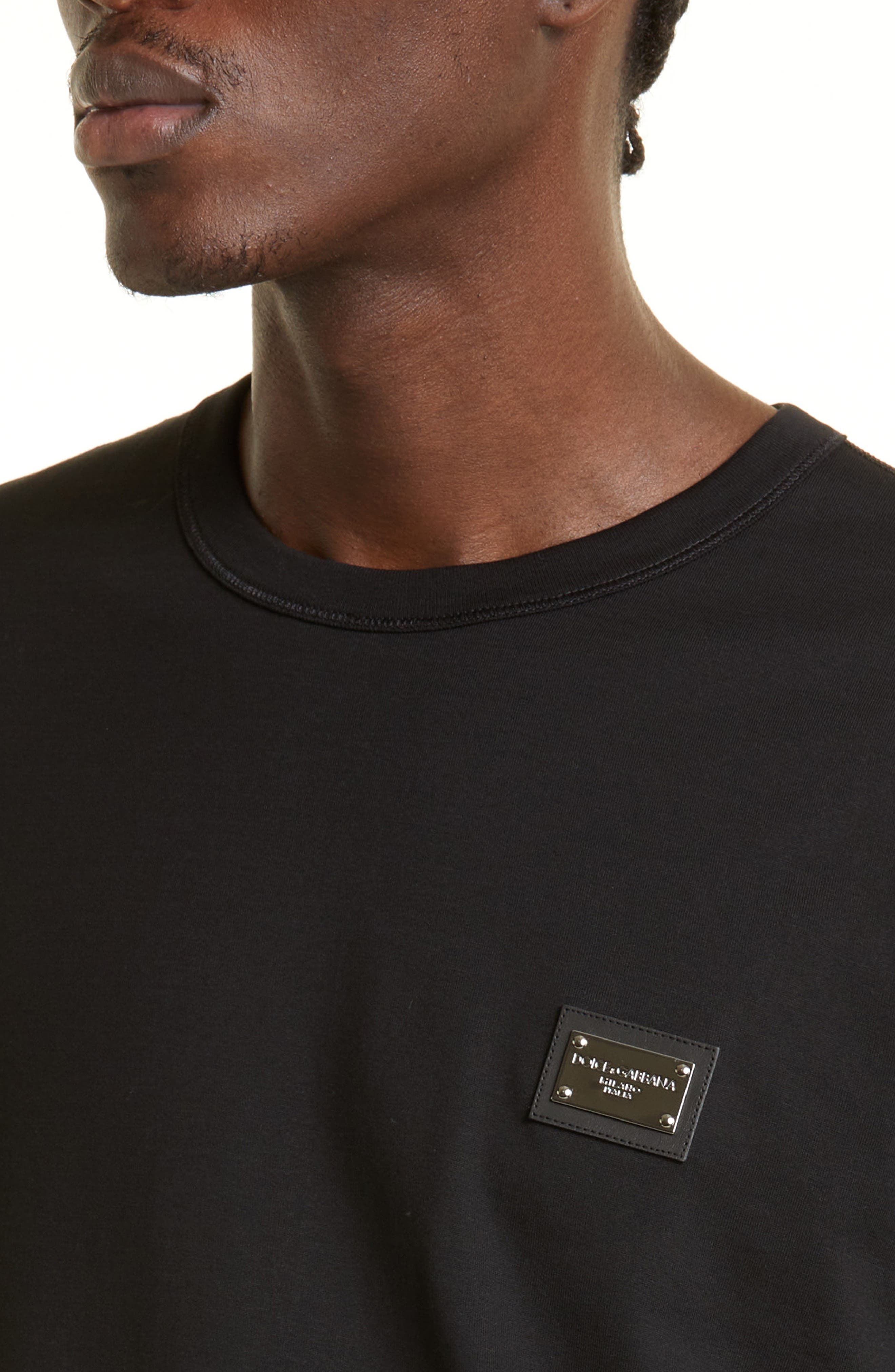 Logo Plate Crewneck Cotton T-Shirt - 4