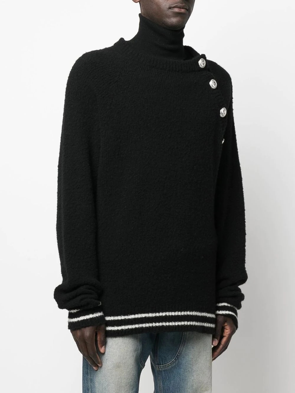 button-fastening crew-neck jumper - 3