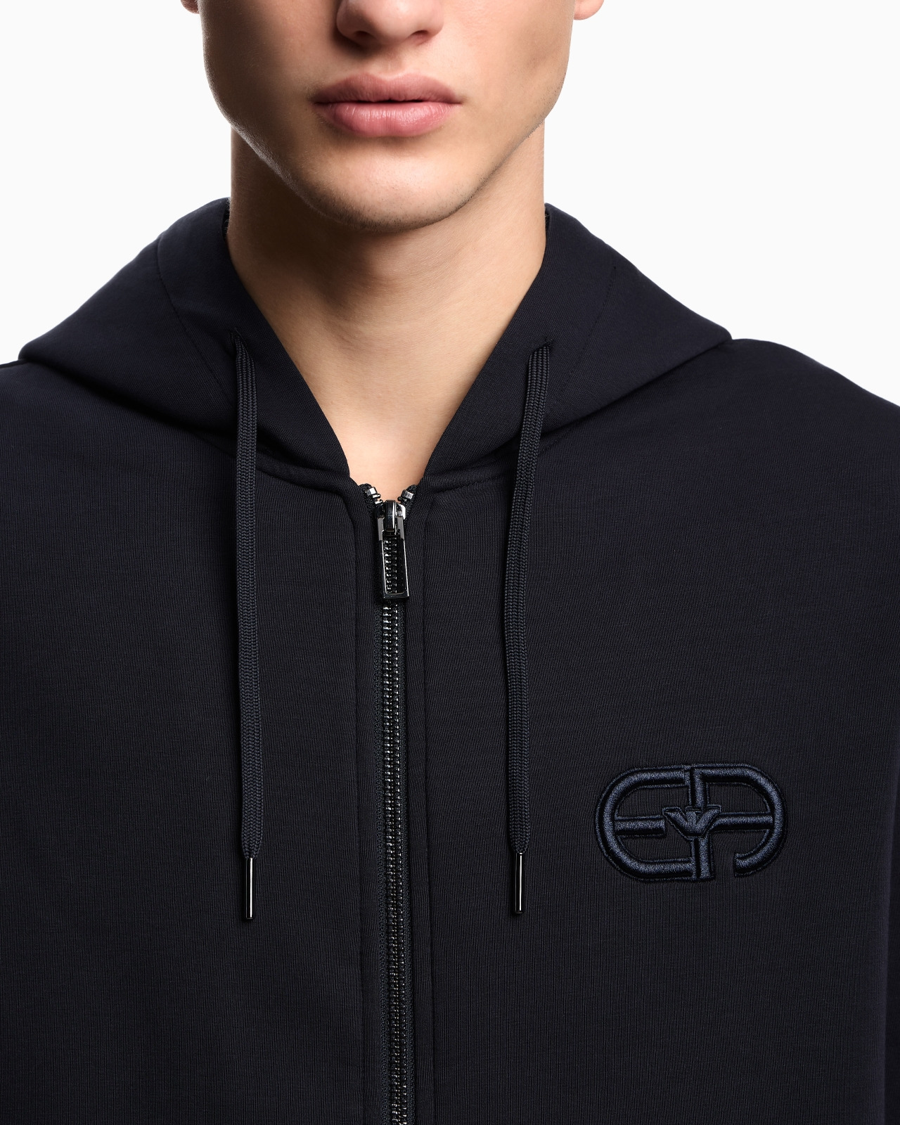 Double-jersey zip-up hooded sweatshirt with embossed, embroidered EA logo - 5