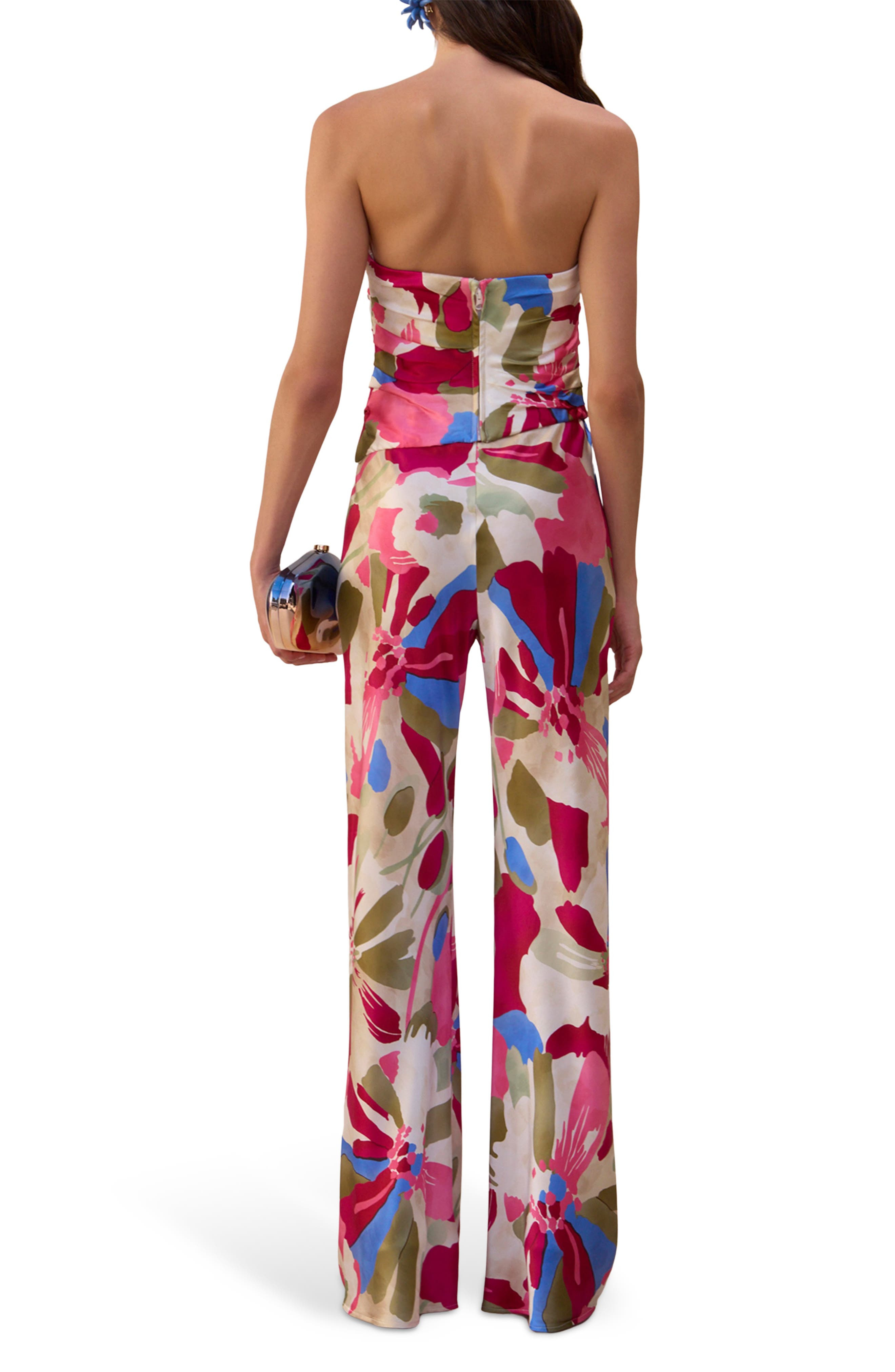 Cult Gaia Krisha Print Strapless Stretch Silk Jumpsuit in Floral Rosette at Nordstrom - 6