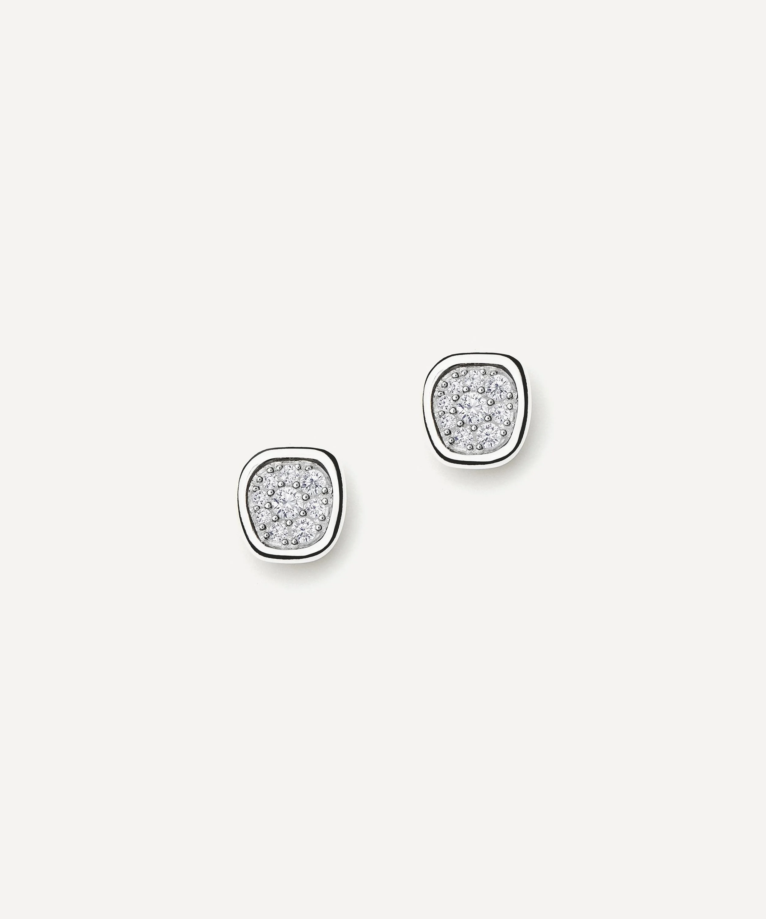 Silver-Plated Molten Soft Square Pavé Stud Earrings - 1