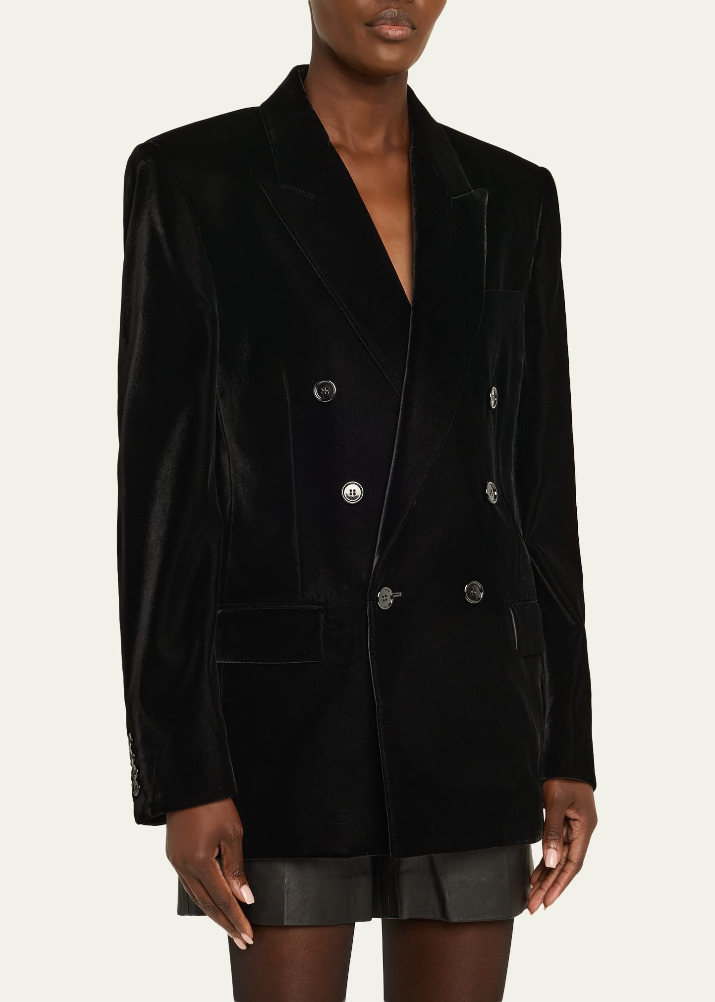 Velvet Double-Breasted Blazer - 4