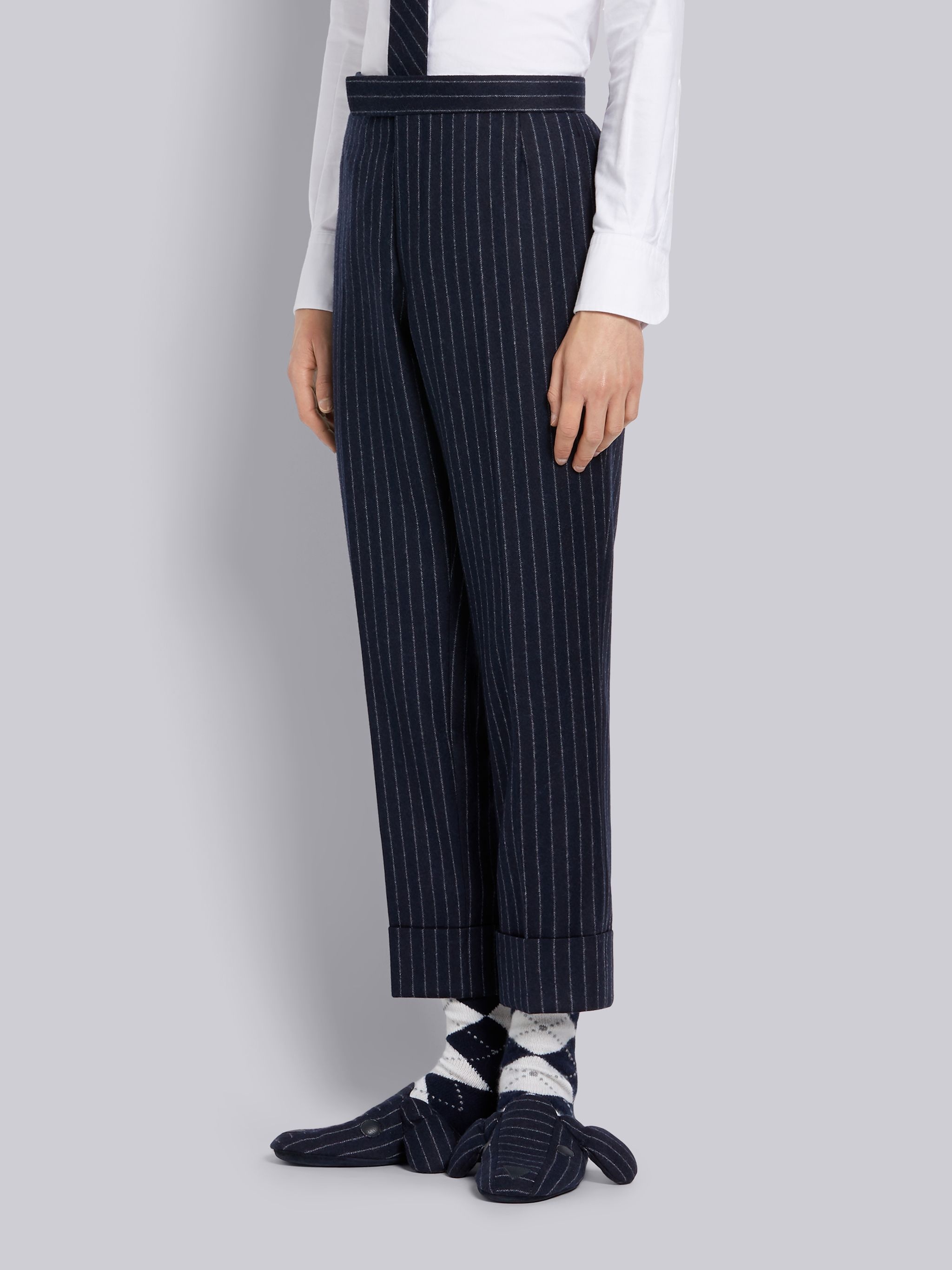 Navy Ground Chalk Stripe Wool Flannel Classic Trouser - 2