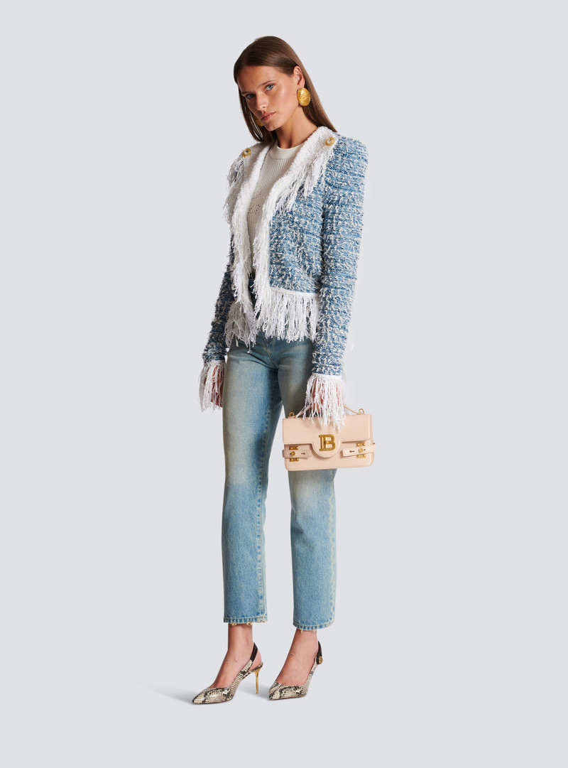 Balmain Fringed denim tweed jacket outlook