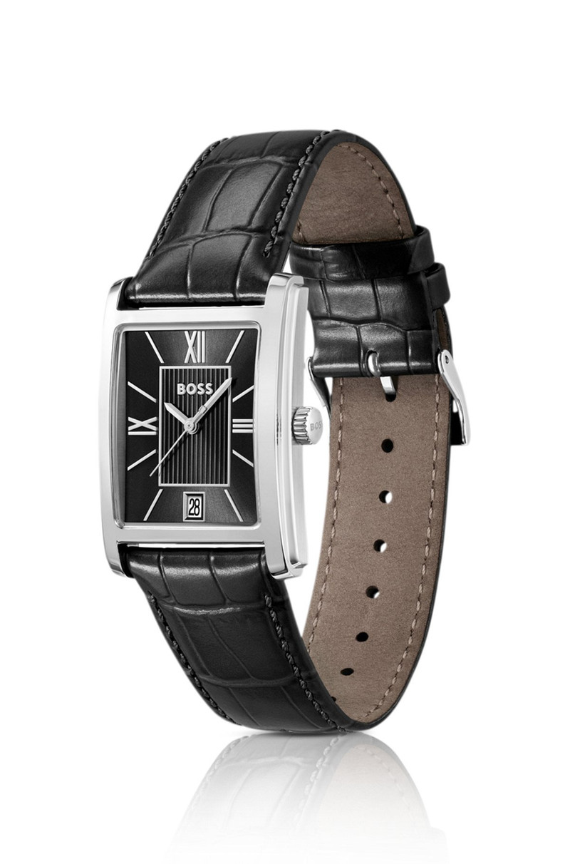 BOSS LEATHER-STRAP WATCH WITH BLACK DIAL outlook