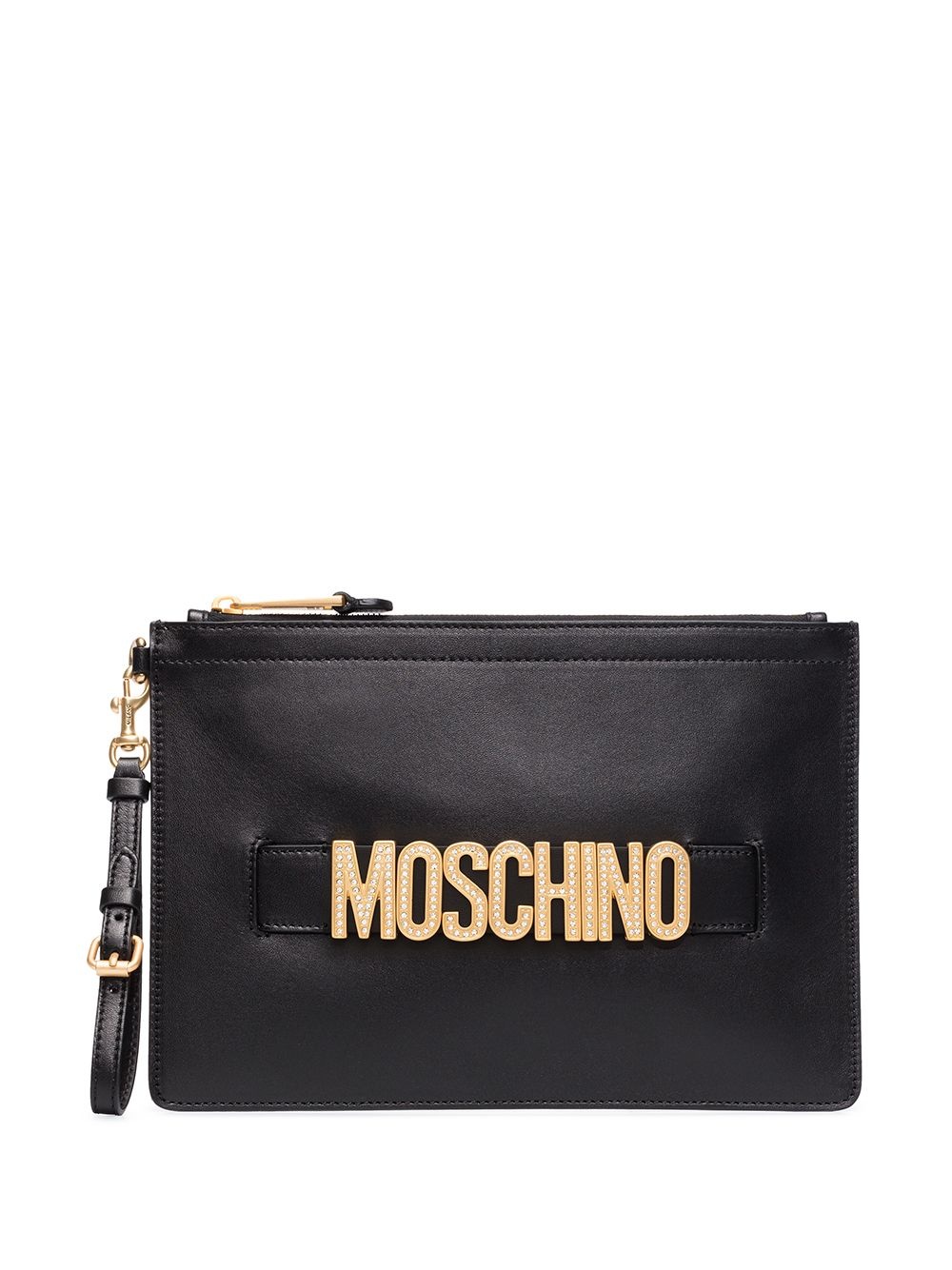 logo-embellished leather clutch bag - 1