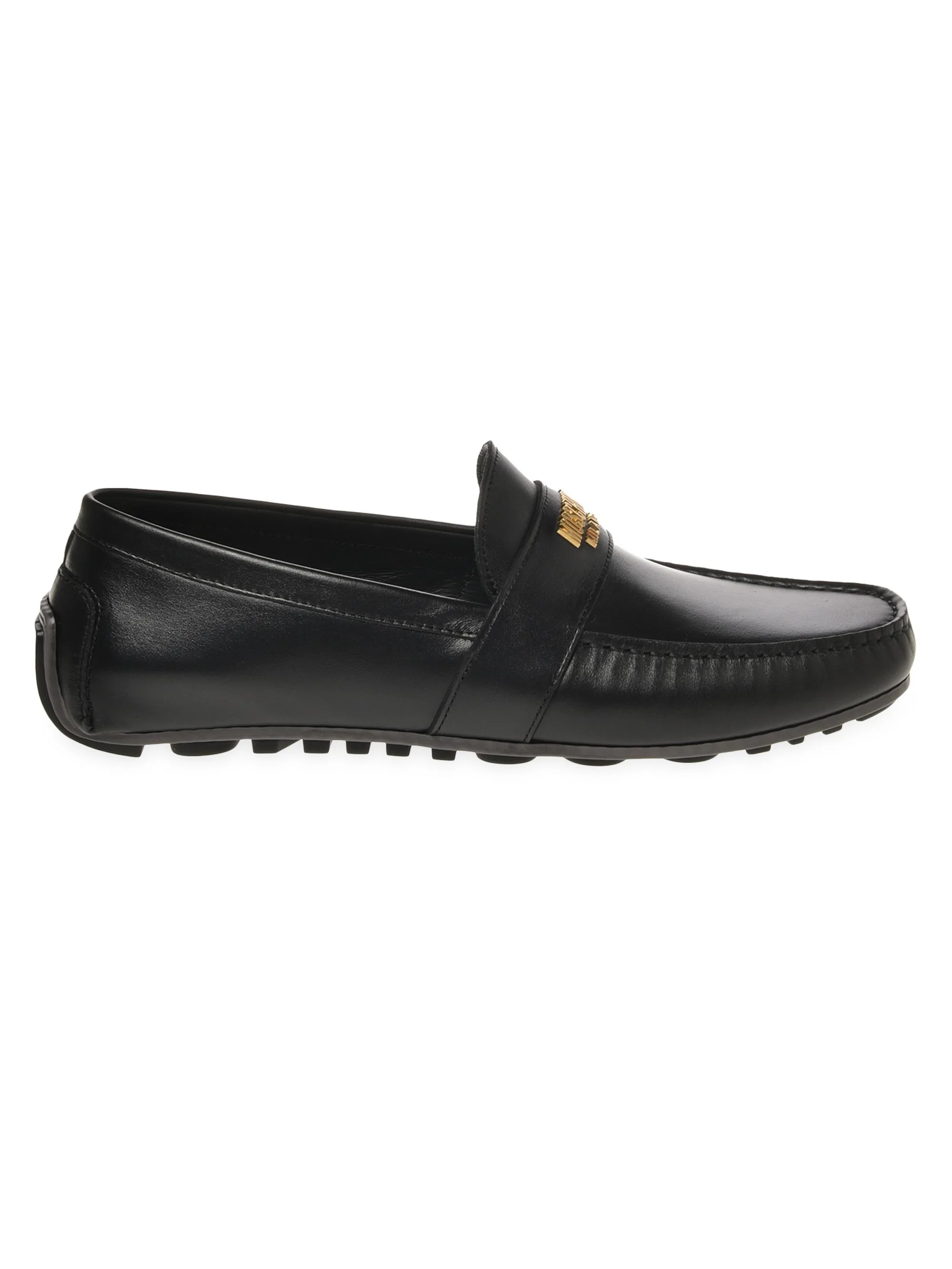 Men's Logo-Accented Leather Driving Loafers - Black - 1