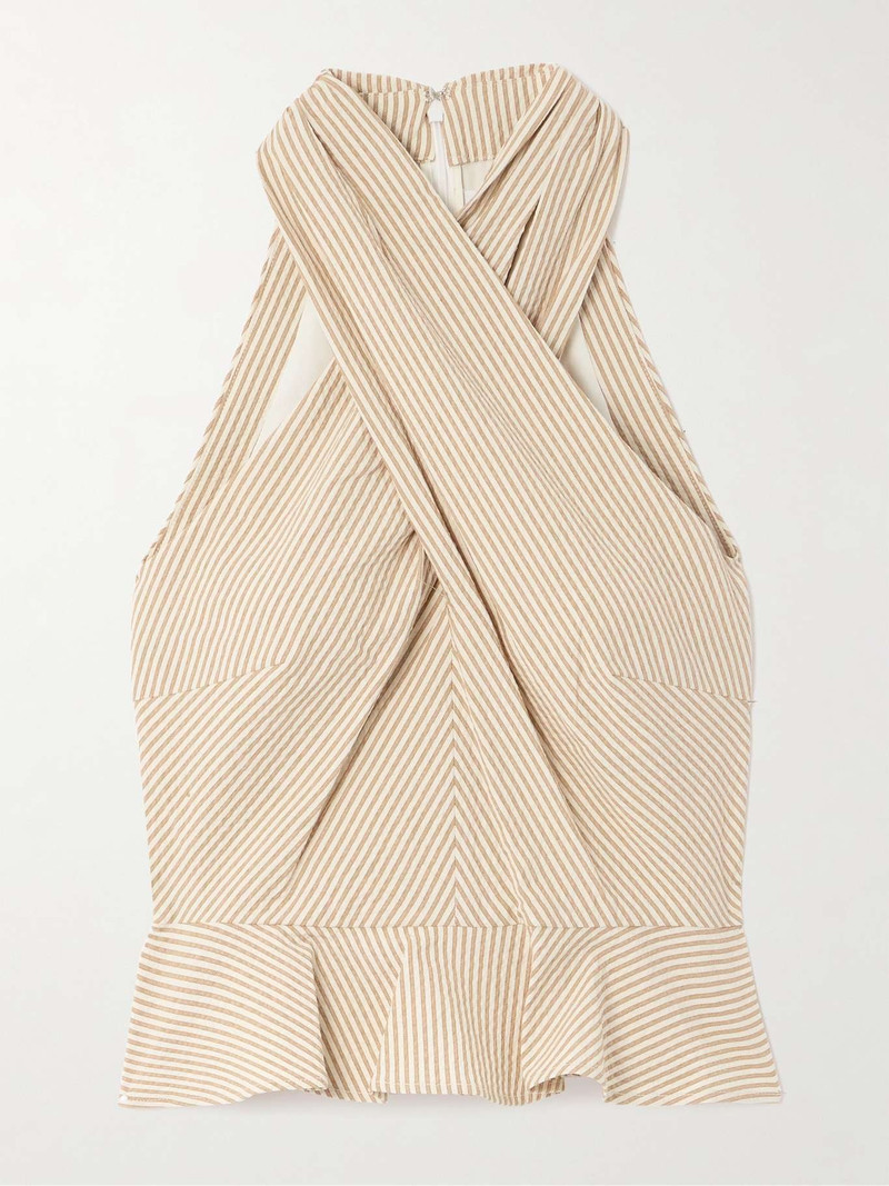 Drey halterneck striped cotton-blend seersucker top - 1