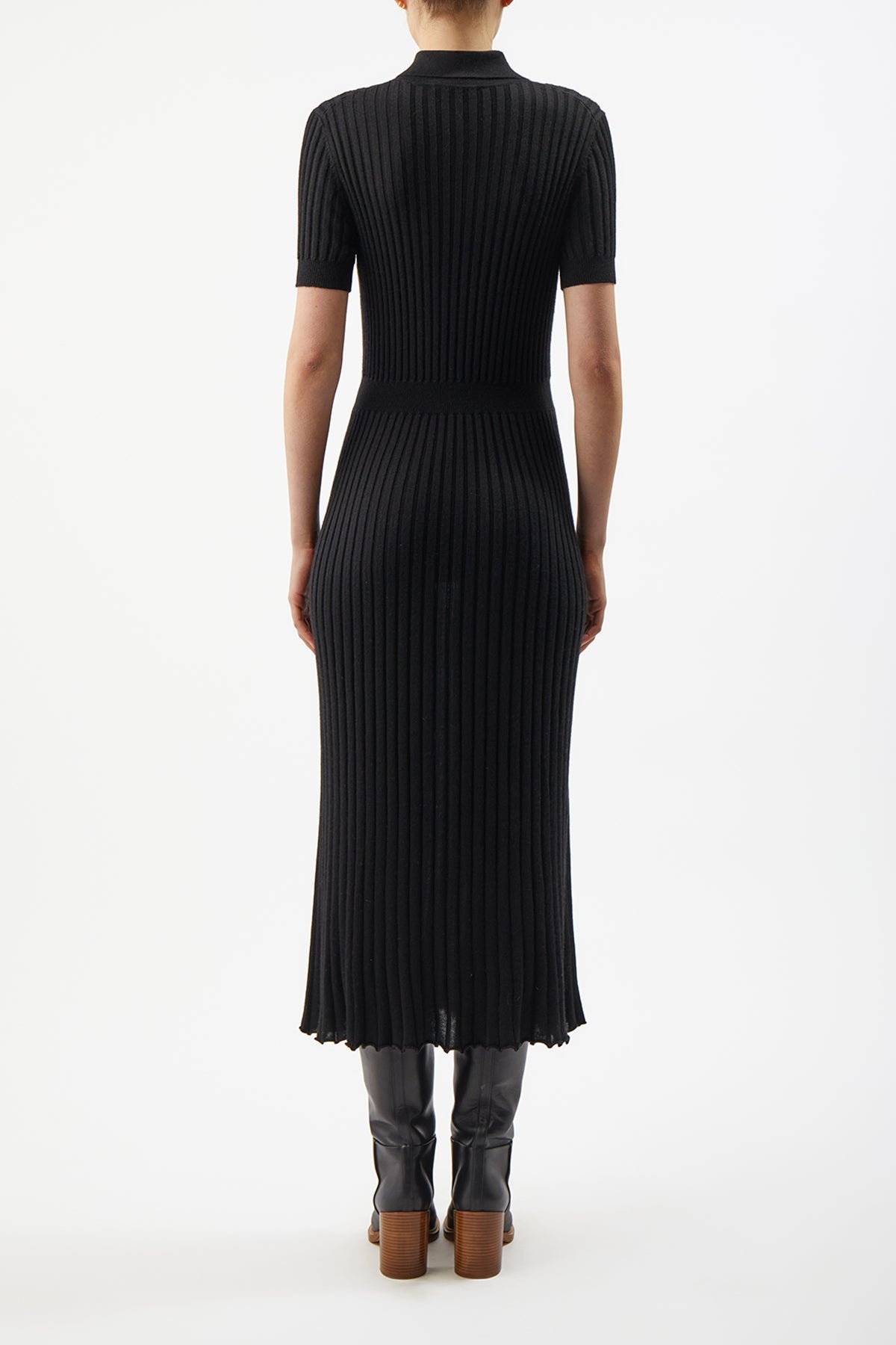 Amor Ribbed Dress in Black Silk Cashmere - 4
