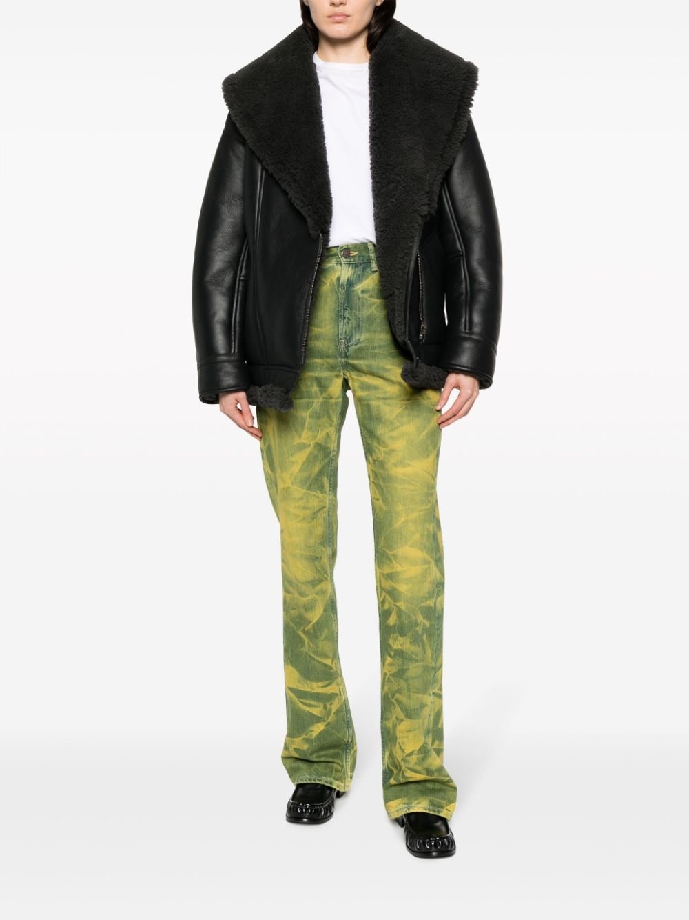 shearling-lined leather biker jacket - 2