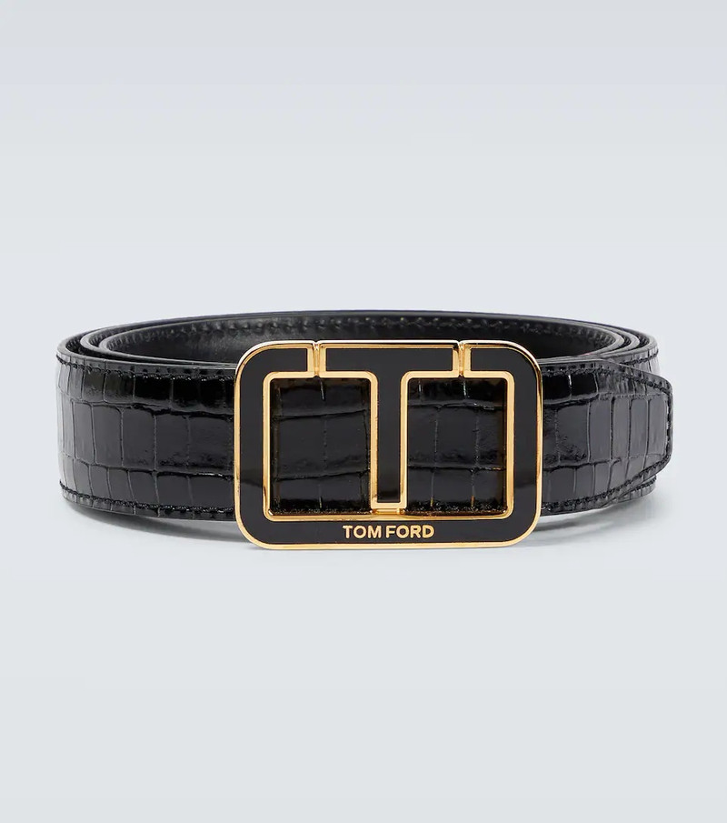 Logo croc-effect leather belt - 1
