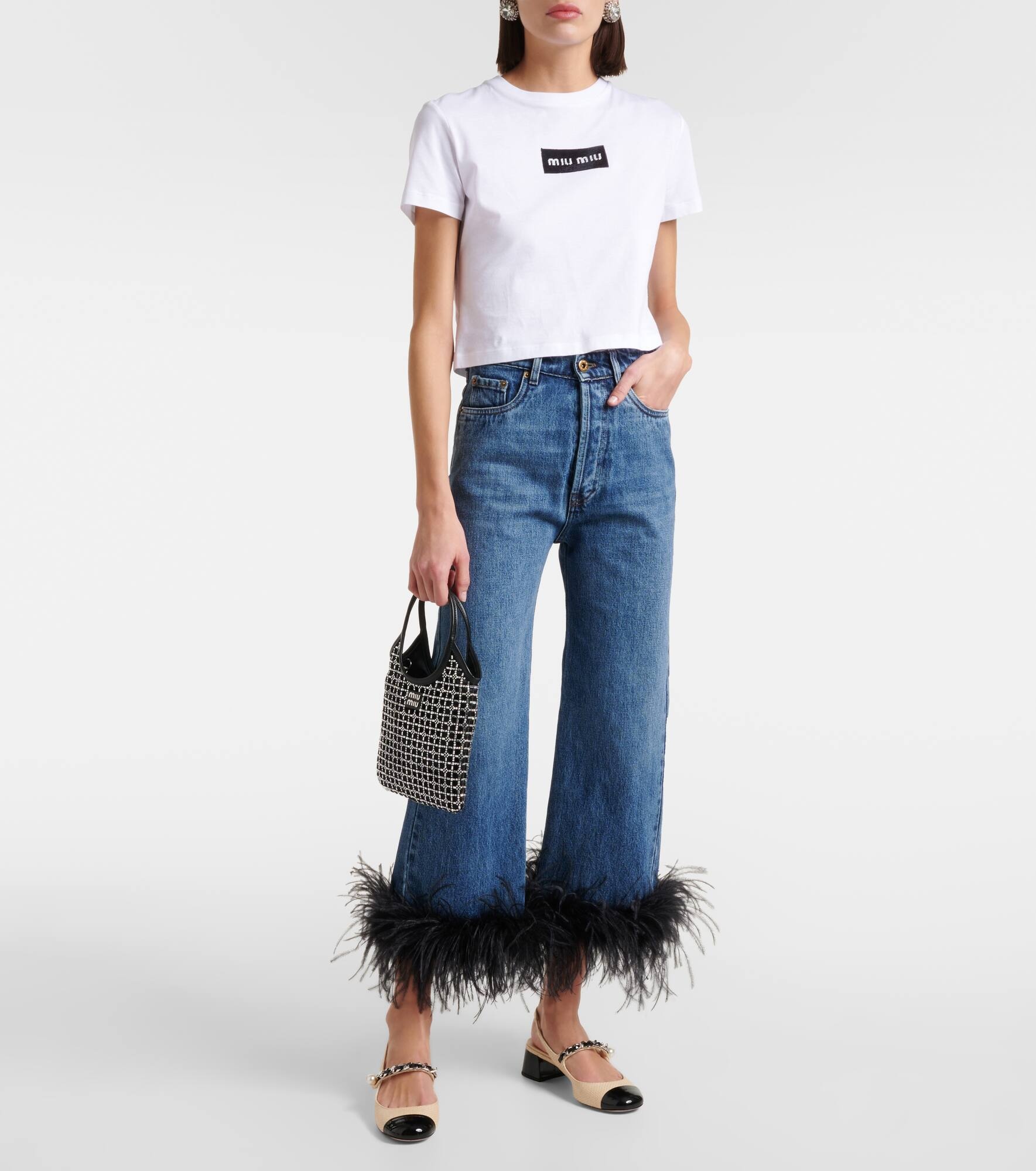 Leather-trimmed raffia slingback pumps - 2