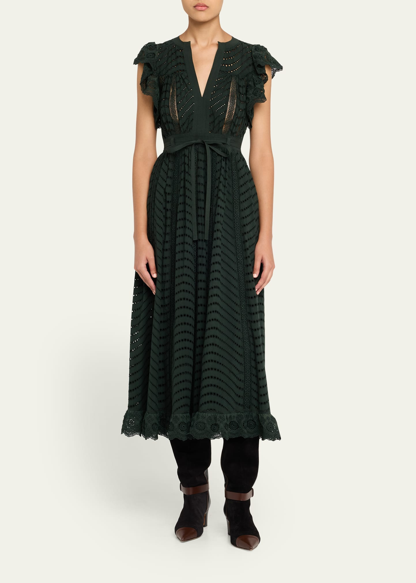 Olga Eyelet Flutter-Sleeve Midi Dress - 2