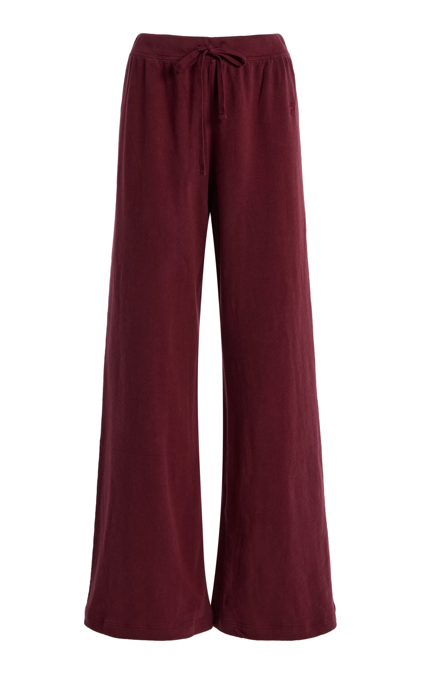 Drawstring Cotton Wide-Leg Sweatpants burgundy - 1
