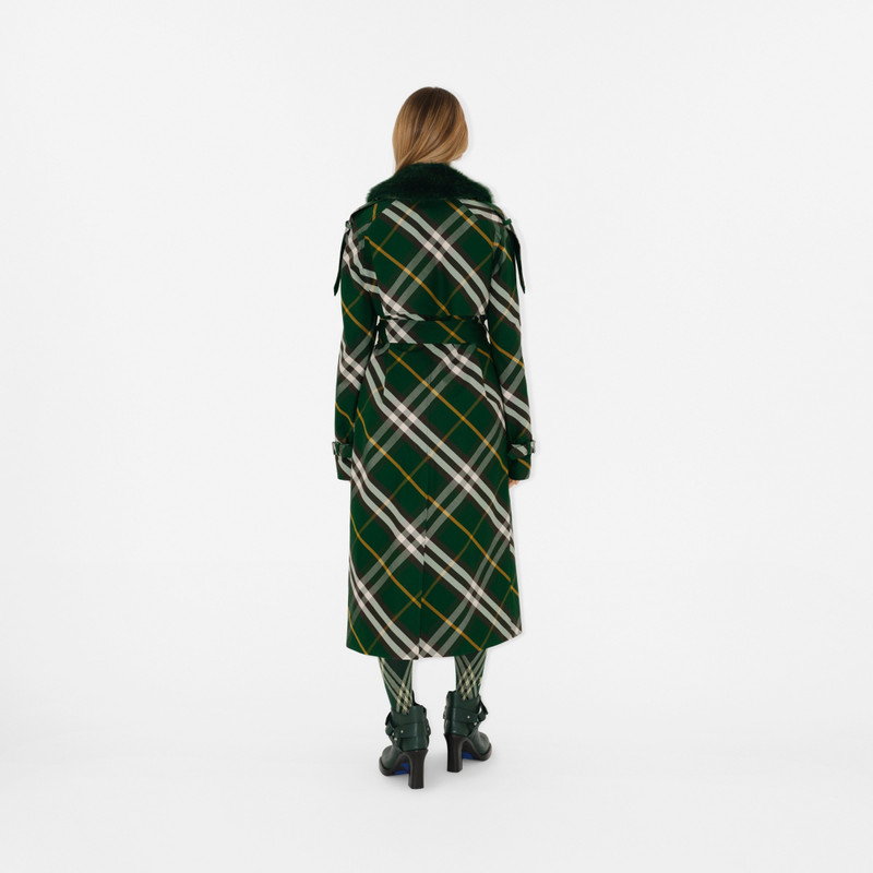 Long Check Gabardine Trench Coat 4