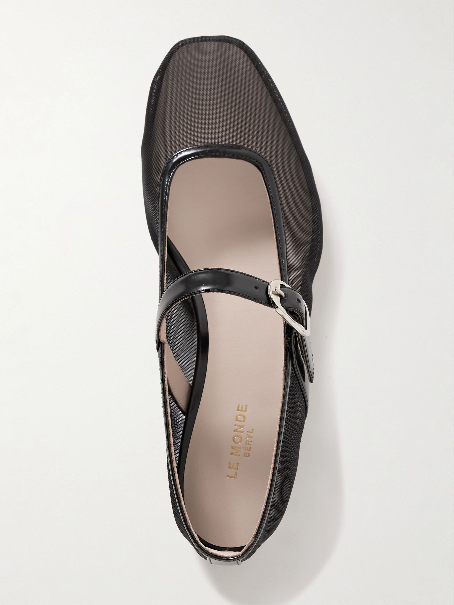 Patent leather-trimmed mesh Mary Jane ballet flats Black - 5