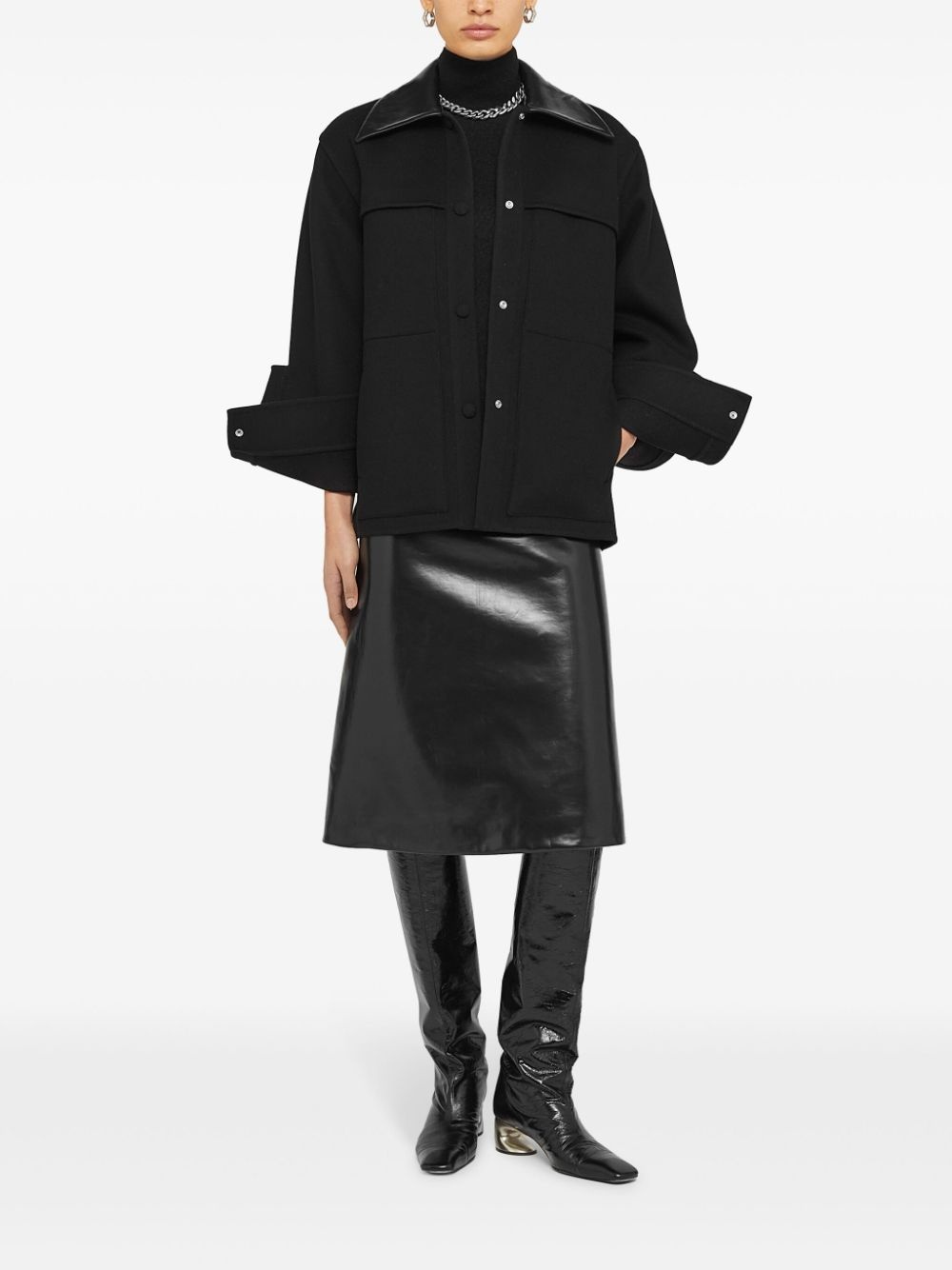 cutaway-collar wool shirt jacket - 2