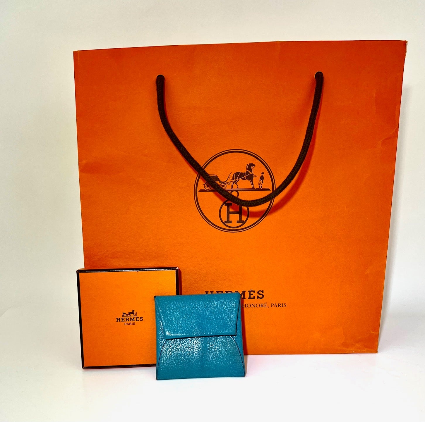 Hermès Chevre Mysore Bastia Verso Teal Blue Coin Purse W/Added Chain Preowned - 13