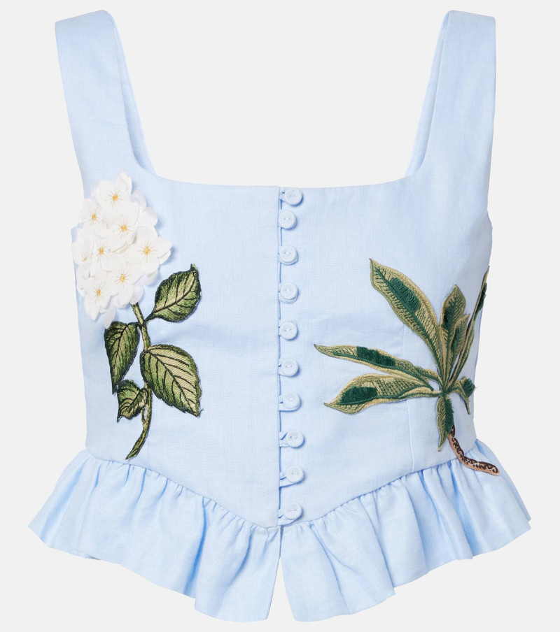 Eslabón floral-appliqué linen bustier top 1