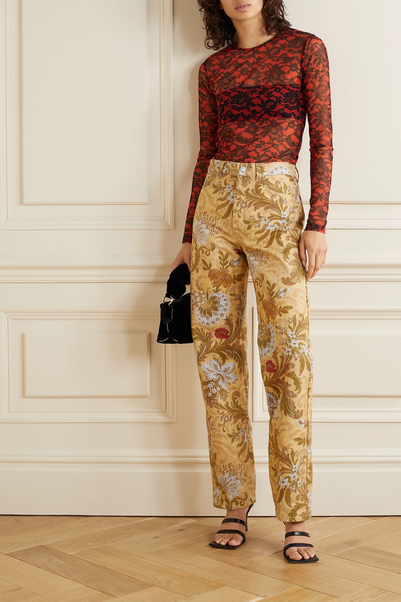 Cotton-jacquard straight-leg pants - 2