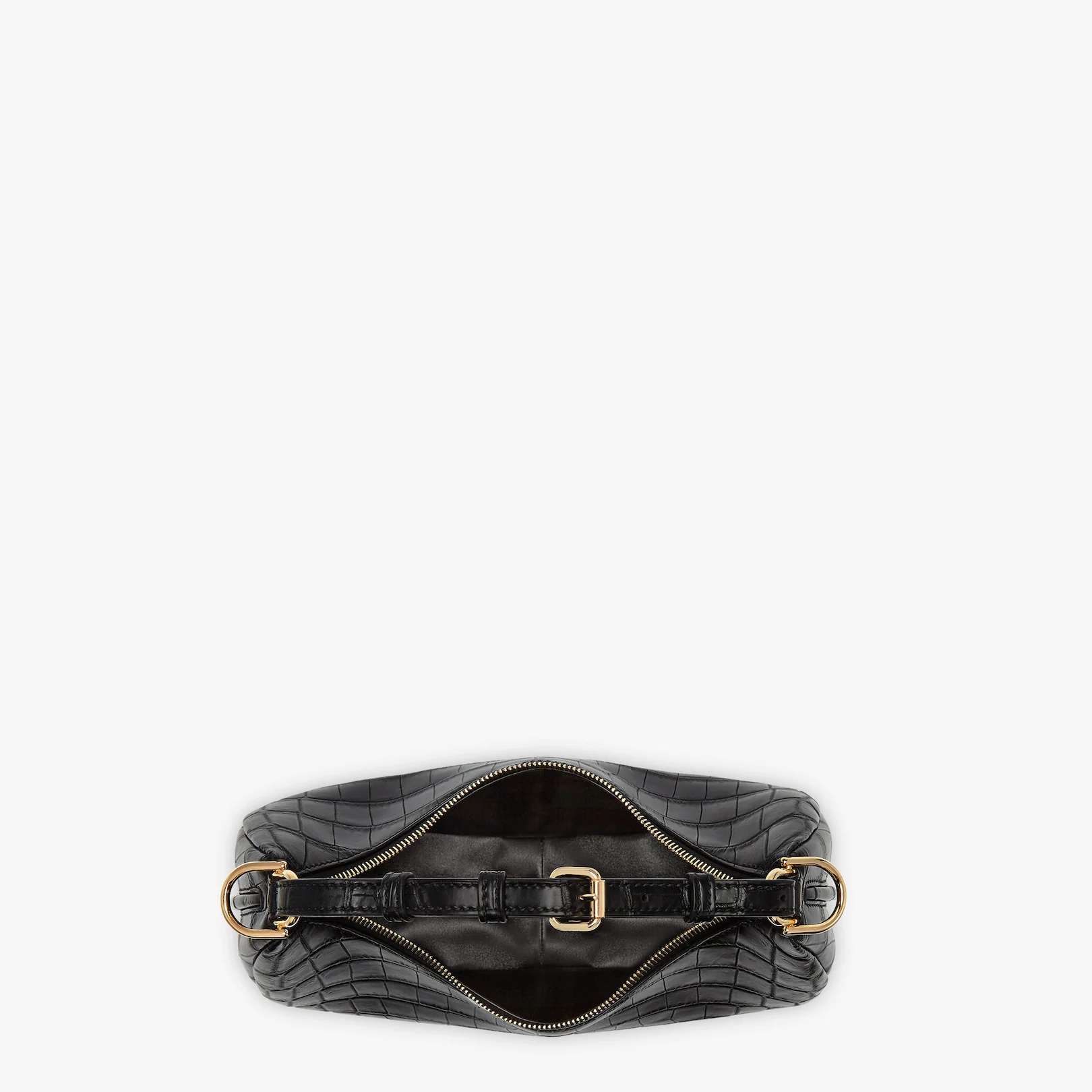 Small hobo bag made of exquisite black matte crocodile leather, with vintage gold metal FENDI letter - 5