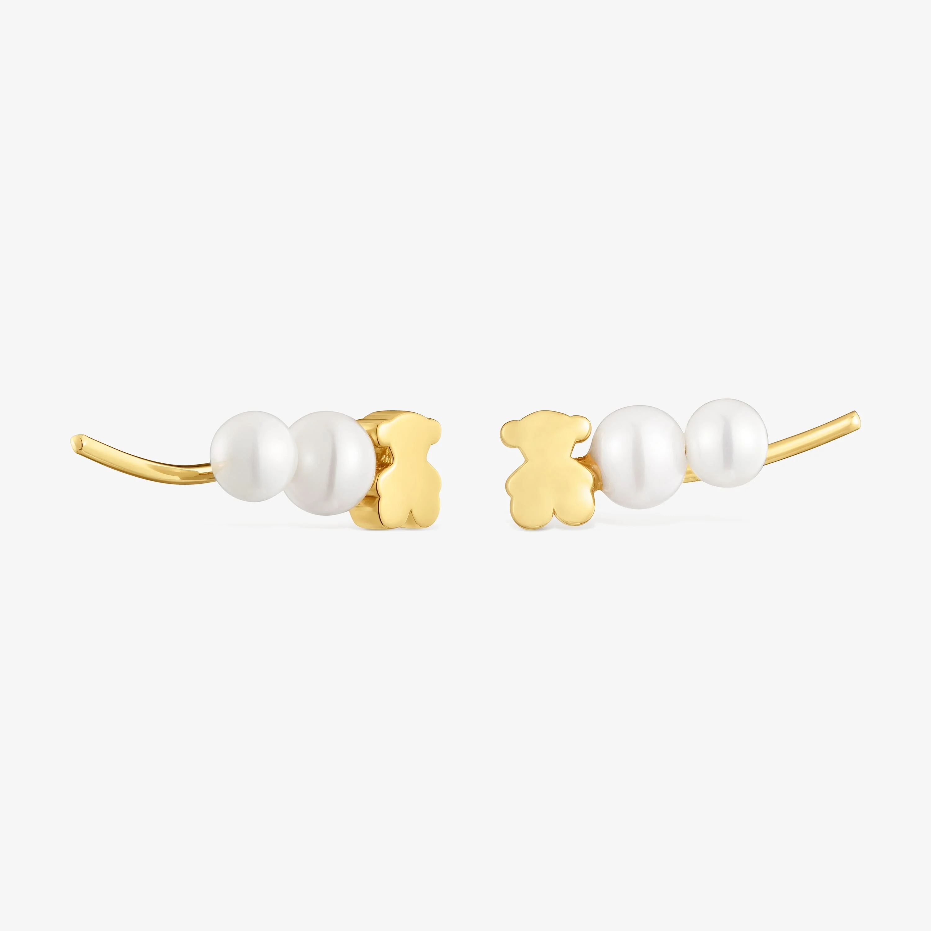 18K solid gold bear climber Earring with cultured pearls Sweet Dolls - 1