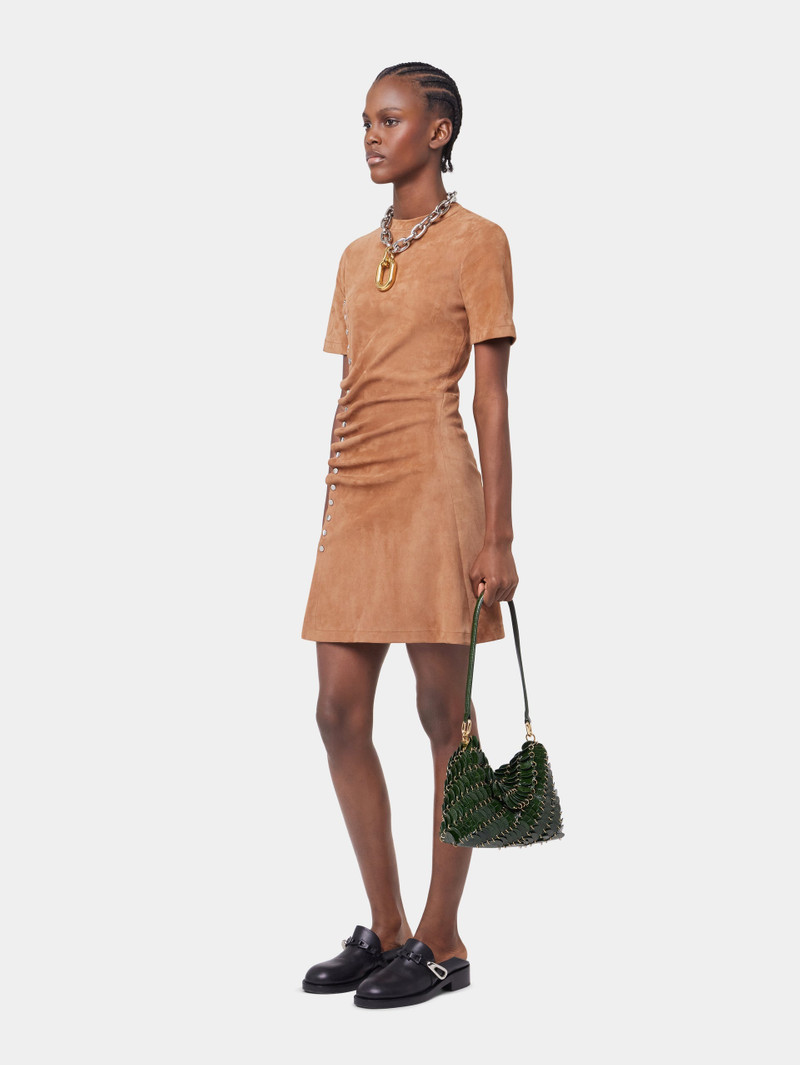 CARAMEL SHORT CAMEL DRAPED DRESS IN LEATHER 4