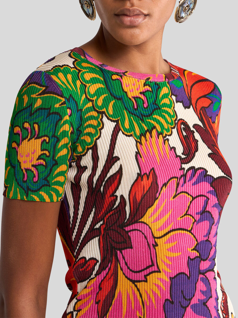 Etro RIBBED T-SHIRT WITH MULTICOLOURED FLORAL PRINT outlook