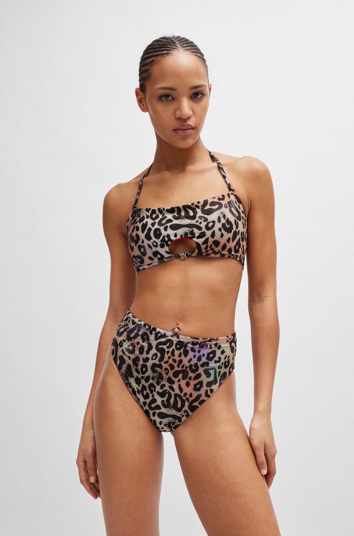 ANIMAL-PRINT BANDEAU BIKINI TOP WITH STACKED-LOGO CHARM - 2