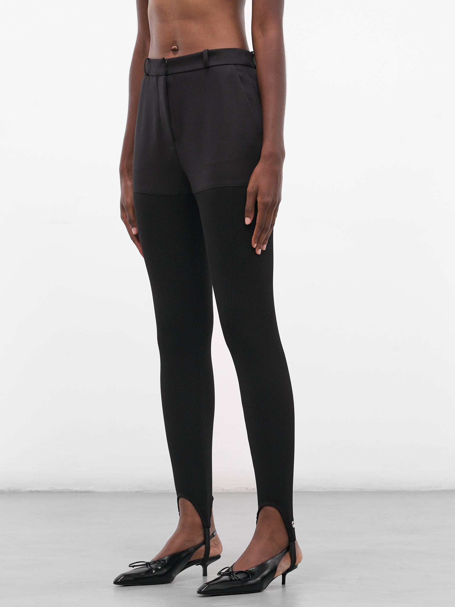 Black Nylon Stirrup Leggings - 2