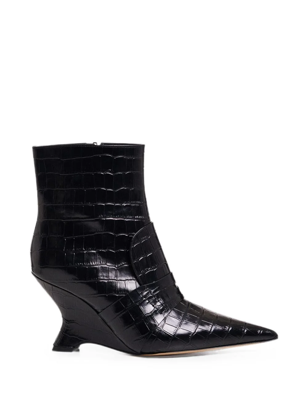 crocodile-effect wedge-heel ankle boots - 1