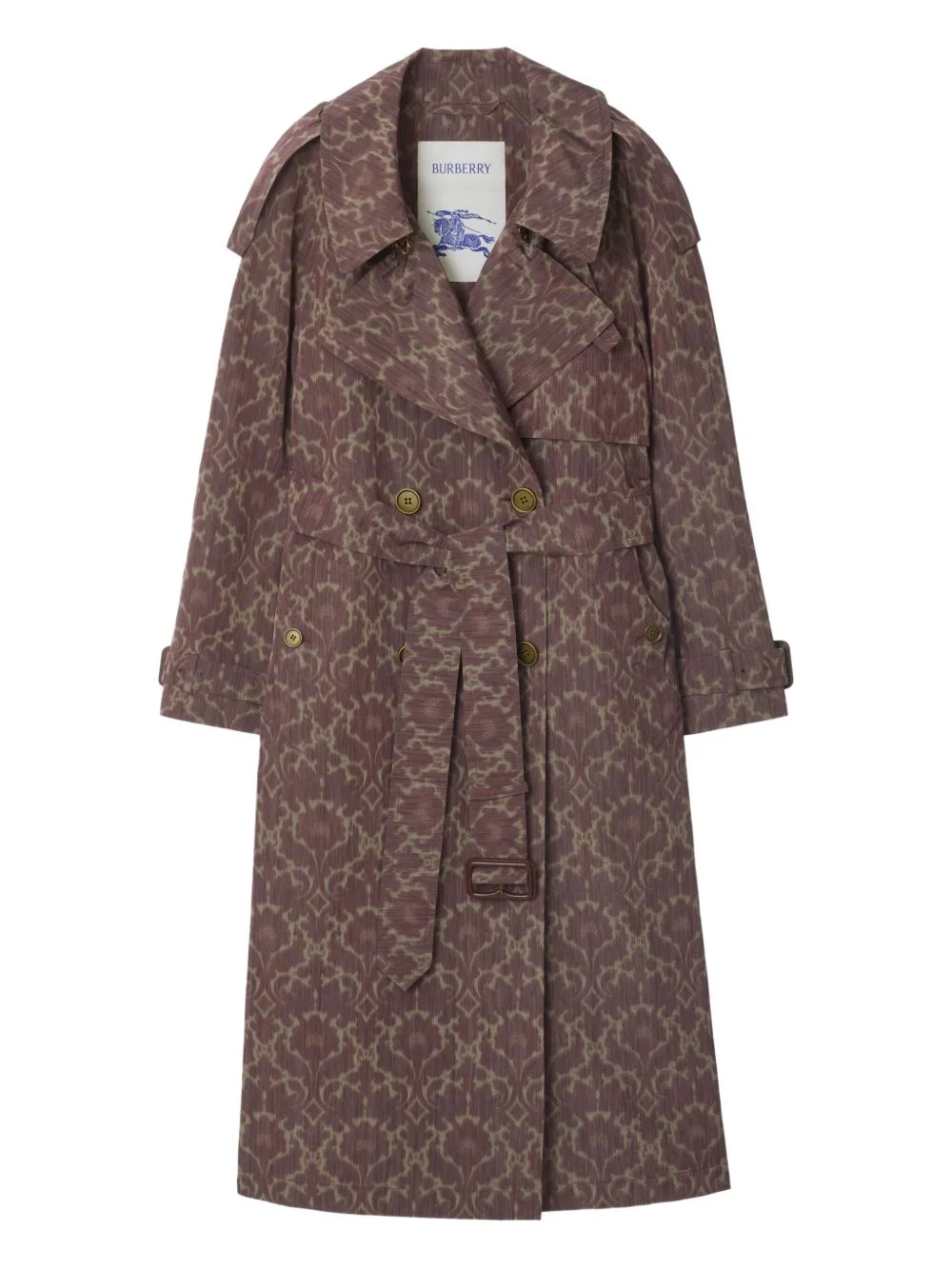 baroque-print belted trench coat - 1