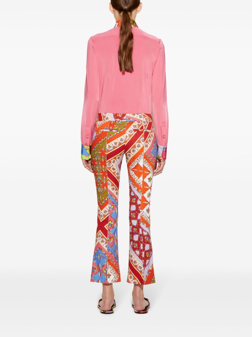 festa-print flared trousers - 4