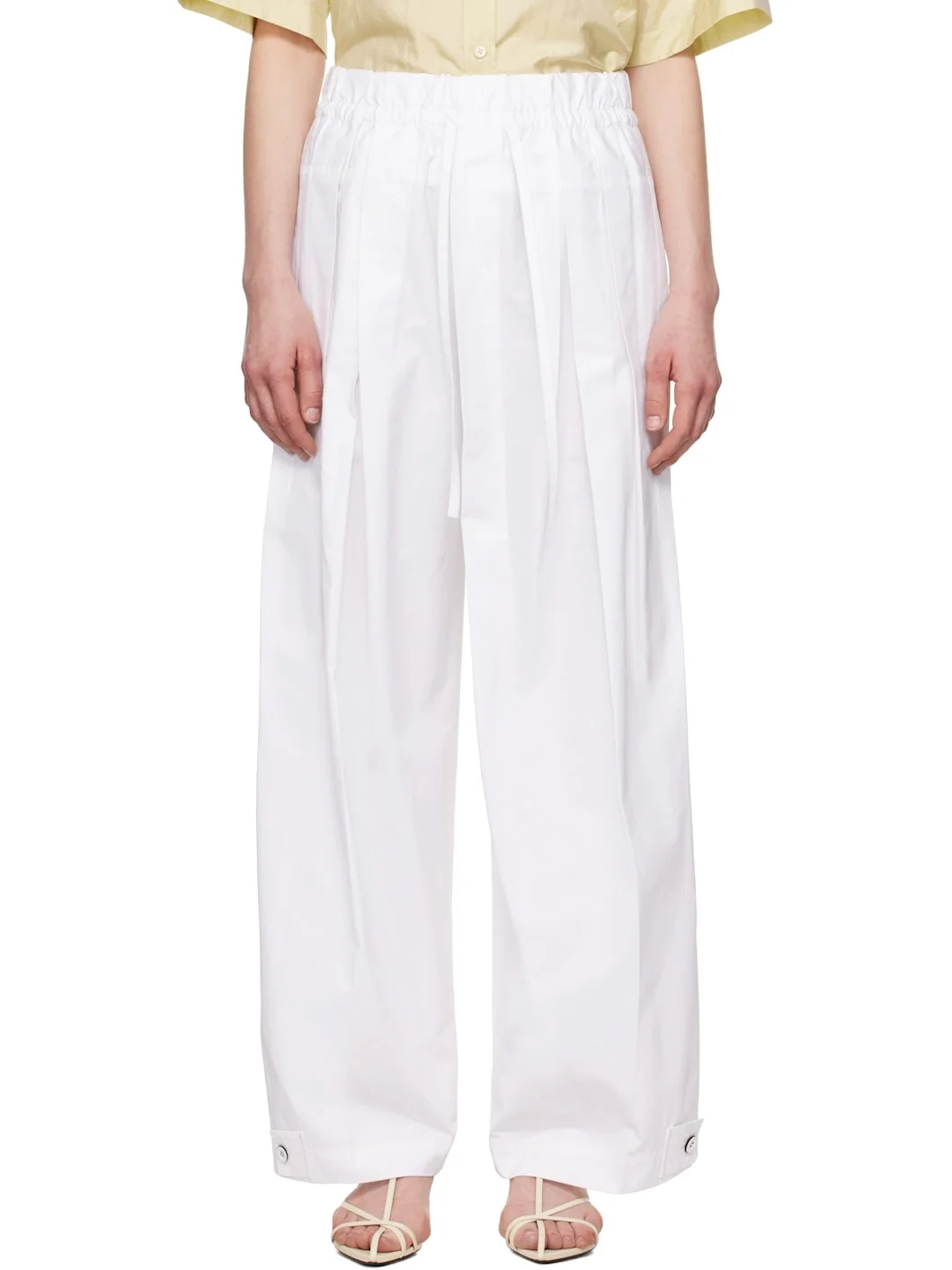 White Wide-Leg Trousers - 1