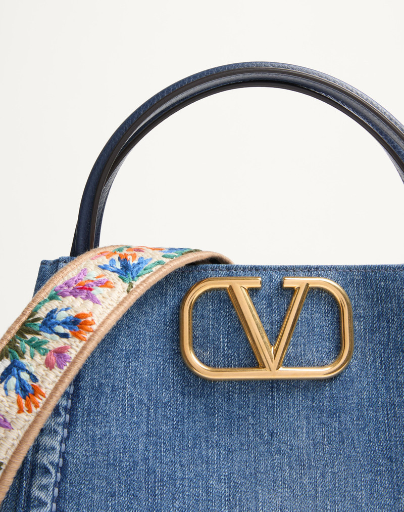 VALENTINO GARAVANI ALLTIME MEDIUM HANDBAG IN DENIM WITH EMBROIDERED STRAP 8