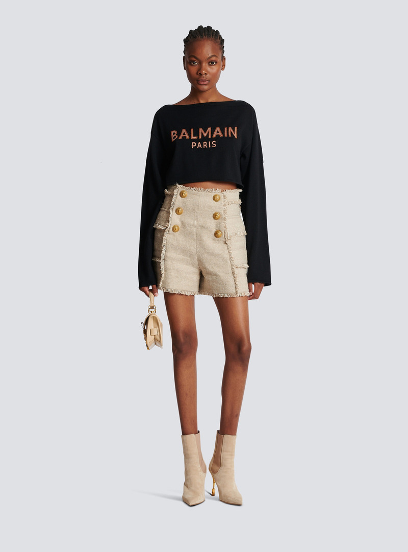 Balmain Fringed linen sailor shorts outlook