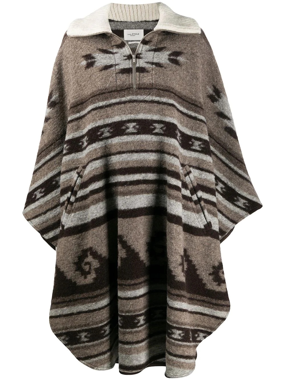 geometric knit long poncho coat - 1