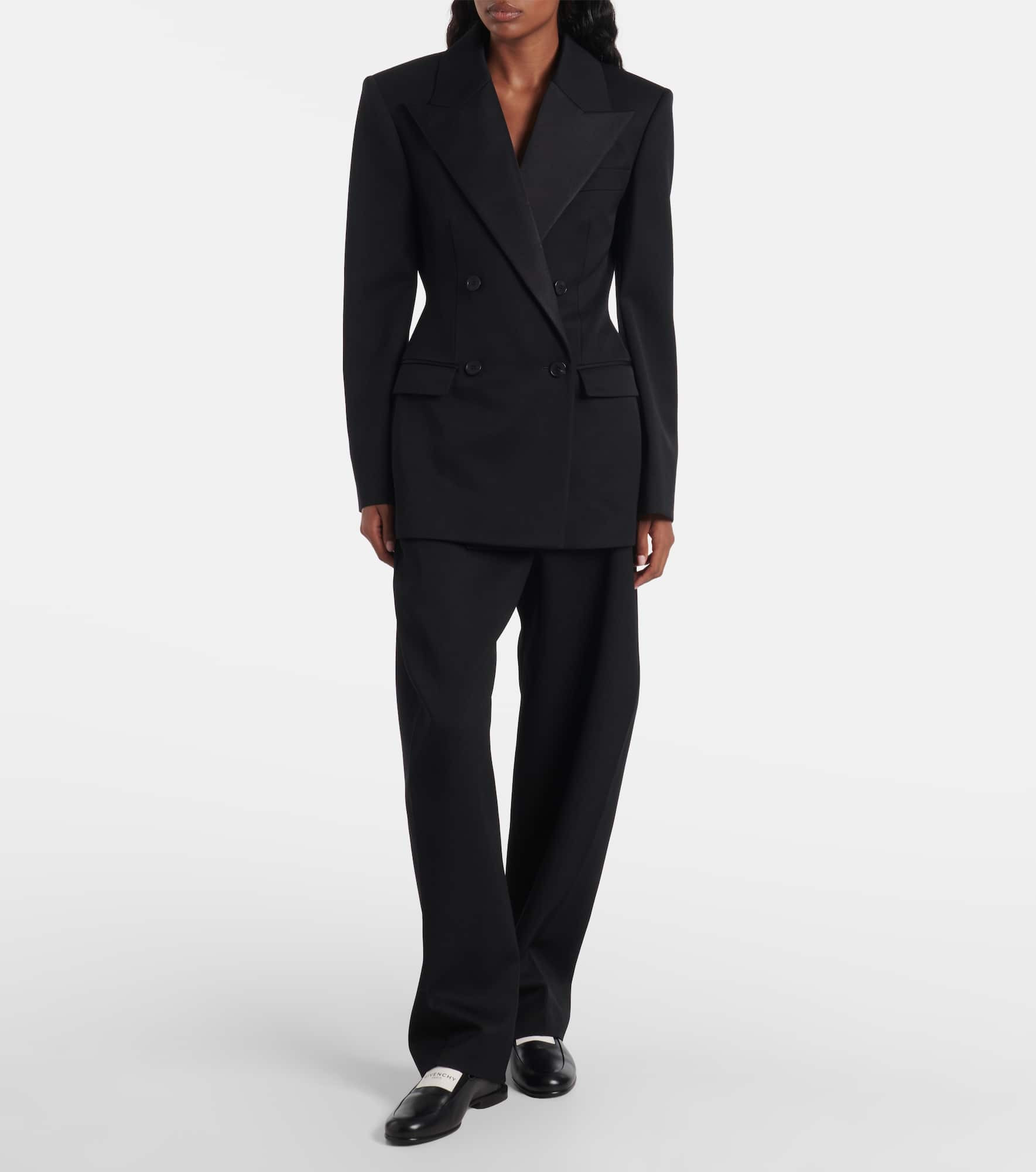 Double-breasted satin-trimmed wool blazer - 2