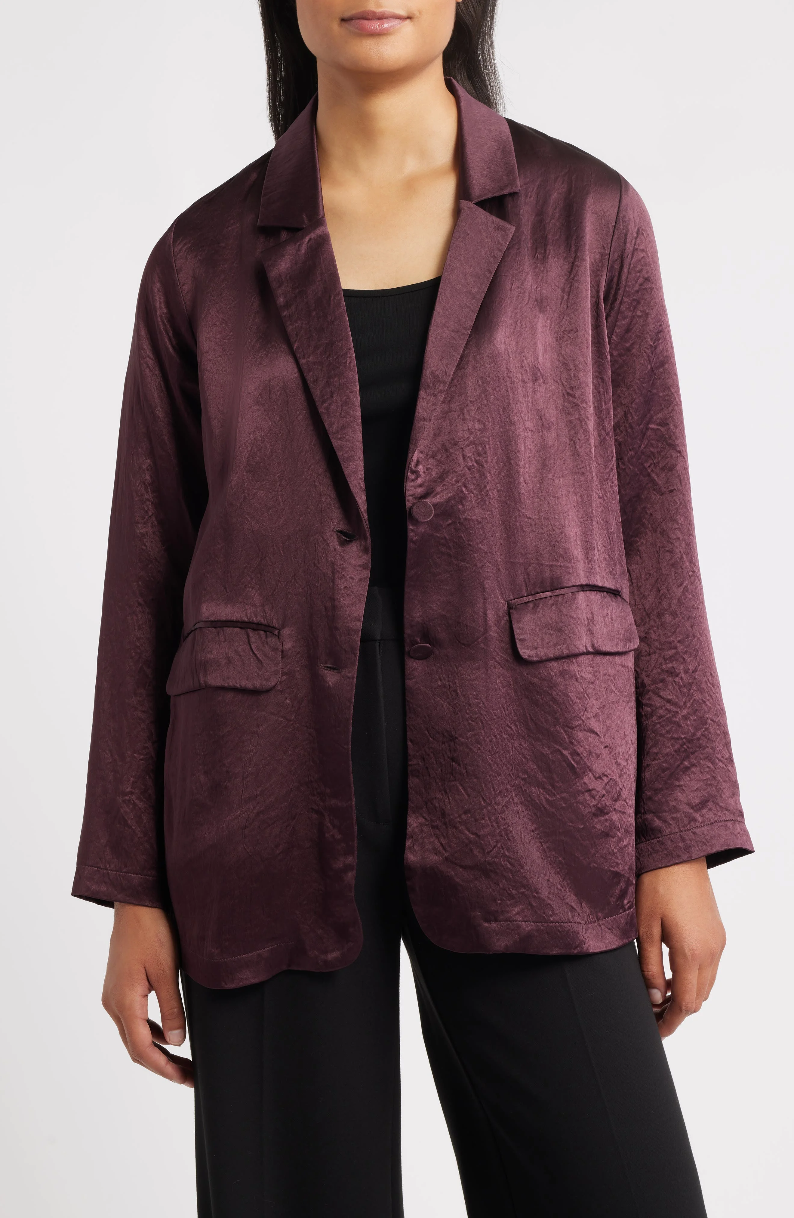 Eileen Fisher Crinkled Satin Blazer in Wine at Nordstrom - 1