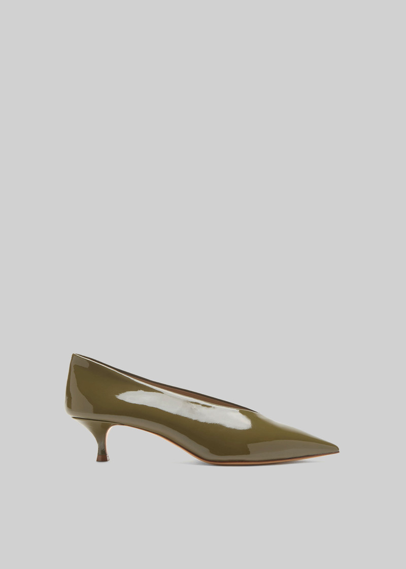Le Monde Beryl Babouche Kitten Heels Vernice Leather - Khaki 1