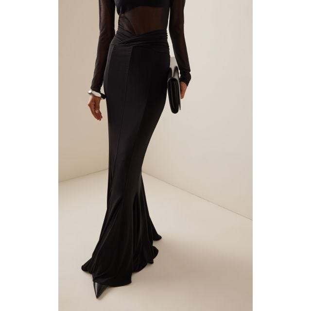 Maxi jersey flared skirt with V-shaped waistband - 4