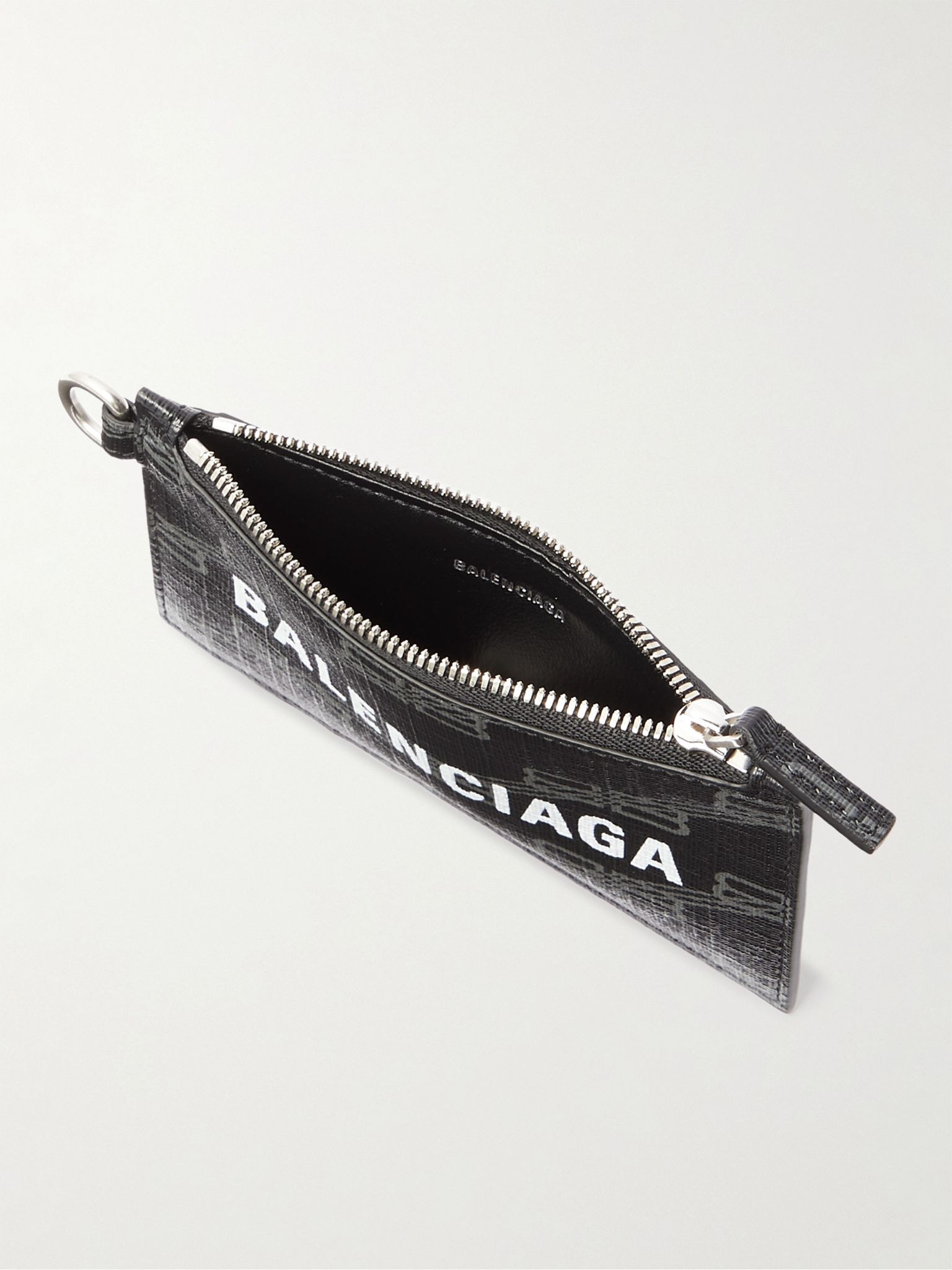 Logo-Print Cross-Grain Leather Cardholder with Lanyard Gray - 4